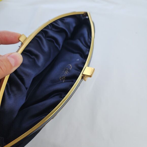 Vintage navy Satin Bag Clutch By Coblentz Original rockabilly - Picture 9 of 11